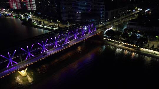湖北襄阳汉江大桥夜景视频素材模板下载