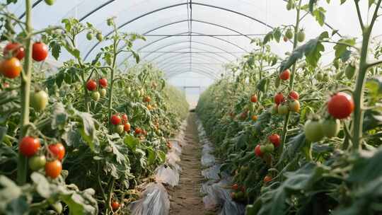 温室大棚内蔬菜幼苗种植景象