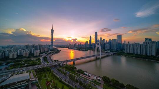 广州塔现代城市通透夜景日转夜延时