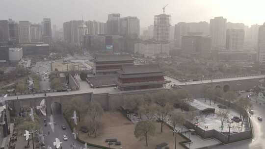 西安城墙航拍特写古城墙复永宁门古城城楼景