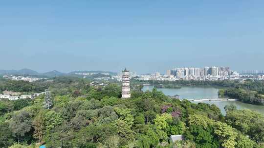 惠州西湖景区航拍惠州西湖泗洲塔湖泊风景