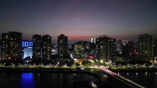 航拍广东珠海城市风光夜景