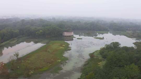 西溪湿地夏季晨雾航拍