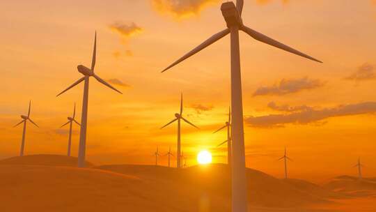 沙漠新能源风力发电厂视频素材模板下载