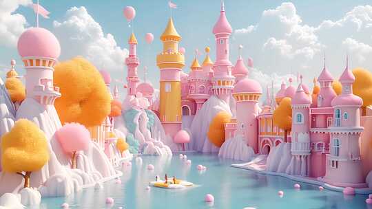 可爱的卡通儿童节梦幻动画城堡元素
