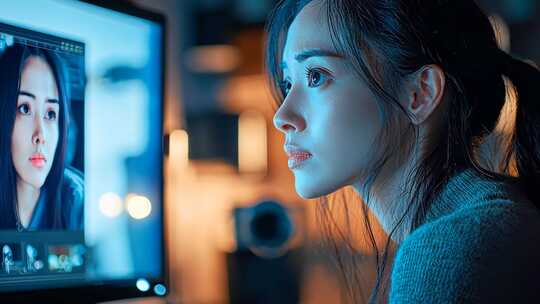 居家办公女性专注工作都市女性远程办公生活