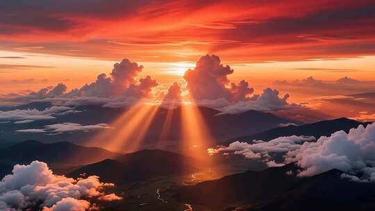 航拍落日晚霞延时 云 丁达尔效应4K