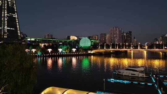 杭州大厦运河夕阳无人机素材