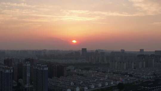 江苏宿迁城市日落晚霞夕阳西下航拍