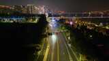 杭州滨江区闻涛路秋石高架路夜晚夜景航拍车高清在线视频素材下载