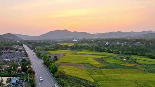 航拍夕阳黄昏山脉