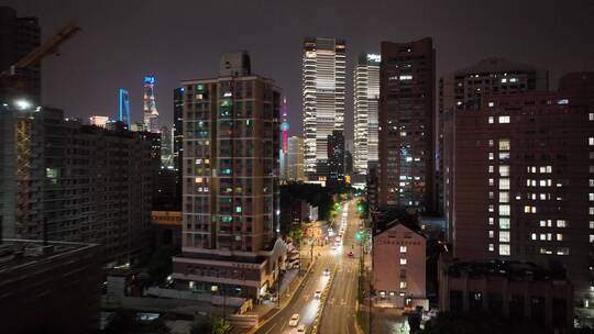 大连路长阳路十字路口夜景航拍