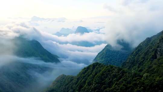 山间云海景观，云雾缭绕的山林风景