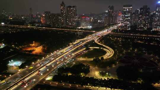 广州大桥夜景航拍车流交通广州大道夜晚车水