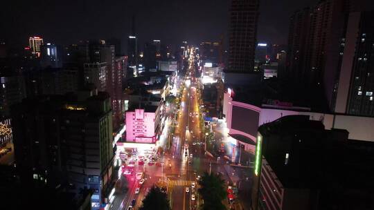 城市航拍湖南岳阳巴陵西路夜景