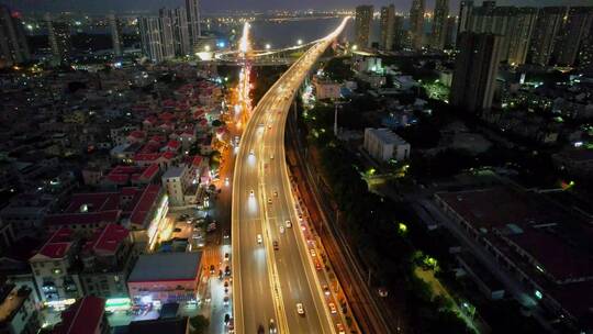 航拍城市道路夜景