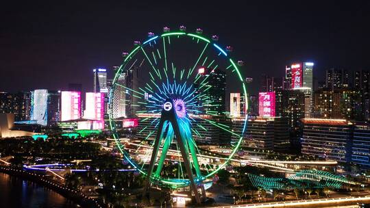 深圳宝安欢乐港湾摩天轮夜景左环绕