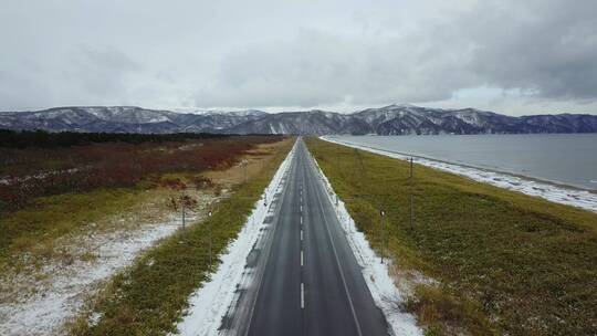 日本北海道沿海公路自驾游风光航拍