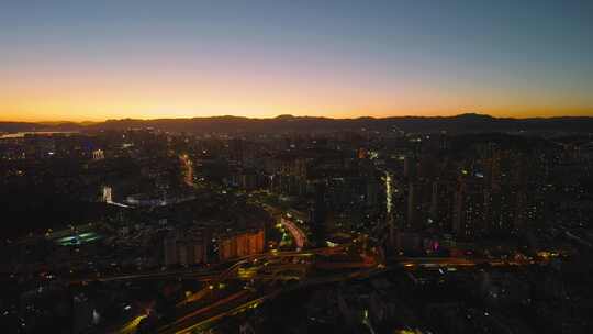 8K-昆明日落夜景航拍，昆明城市晚霞航拍