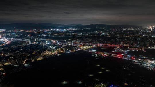 航拍延时广州白云区太和城中村夜景