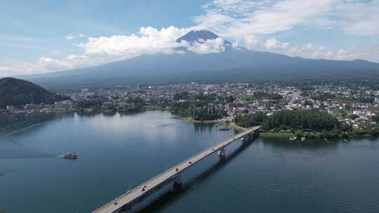 日本富士山附近的山梨县富士河口湖景观