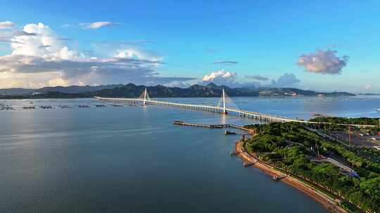 深圳南山日出剧场前海湾大桥日出航拍