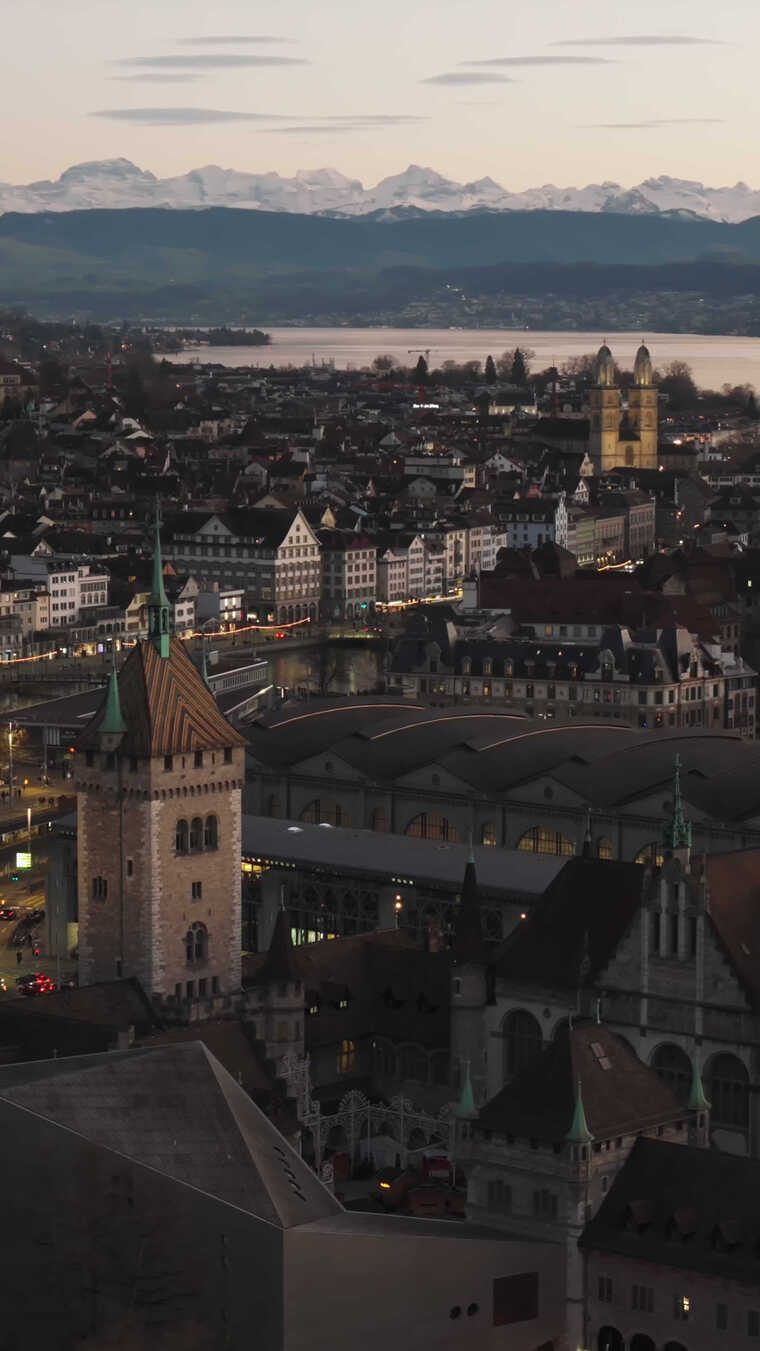瑞士苏黎世城市景观的航拍视频