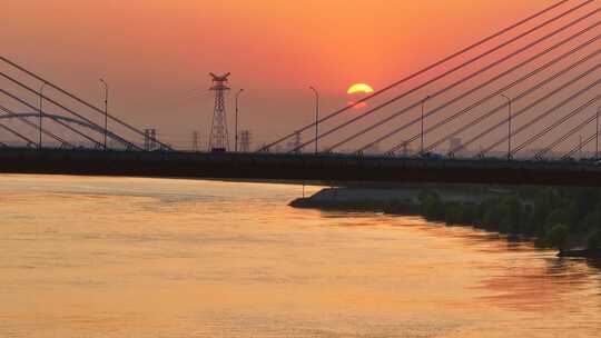 黄河大桥日出日落航拍