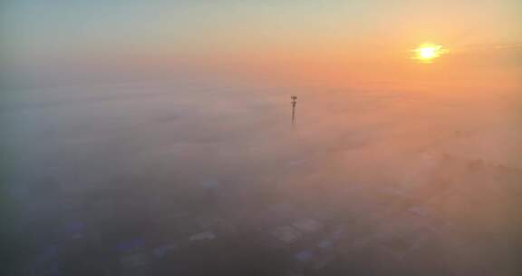 中国河南平原平流雾HDR航拍