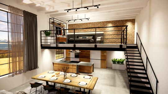 家居装饰现代阁楼室内设计。