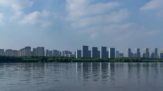 浑河边城市现代建筑白天到夜晚全景