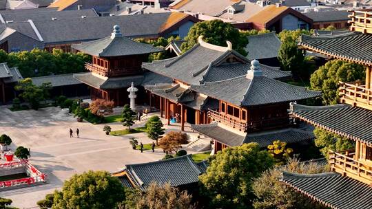 航拍上海宝山  宝山寺