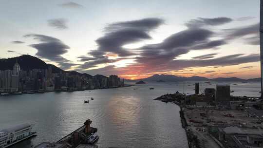 香港中港城傍晚晚霞航拍