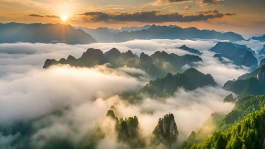 山峦云海日出全景