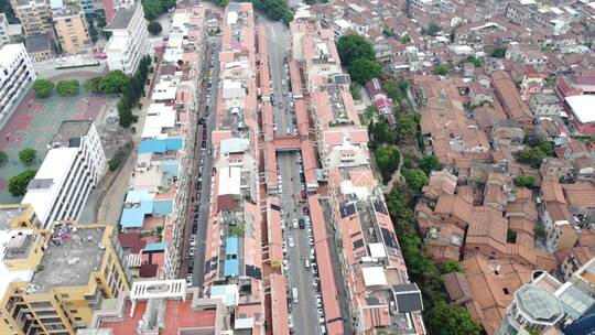 航拍福建莆田市高楼 车流