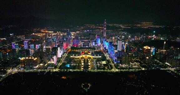 【正版5K素材】深圳市民中心灯光秀航拍夜景