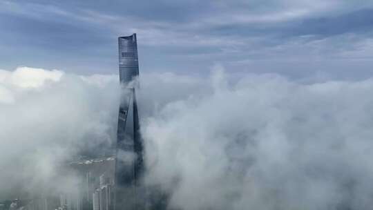 上海云雾 陆家嘴 穿越云层 城市穿云