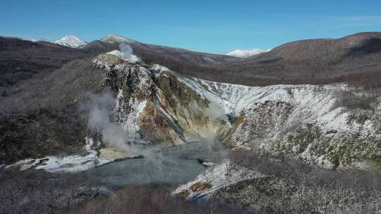 日本北海道登别温泉地狱谷自然风光