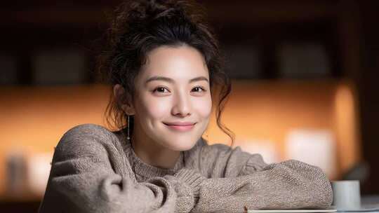 微笑女性居家办公场景