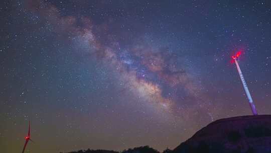 夜晚风车星空银河延时素材