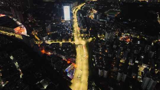 航拍城市道路夜景