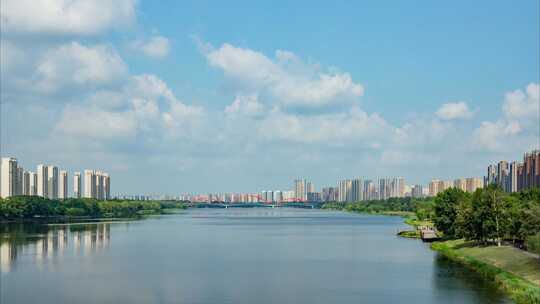 浑河富民桥远望长青桥沈阳雨后天晴蓝天白云视频素材模板下载