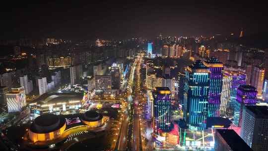 青海西宁城市夜景灯光航拍