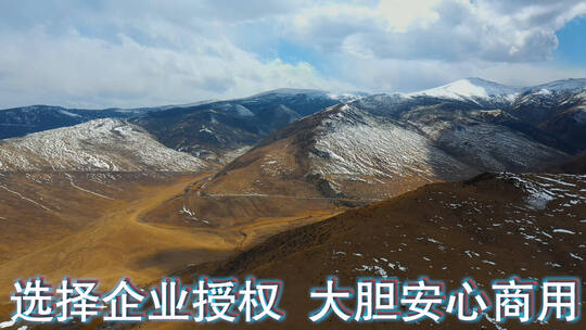 雪山牧场视频青藏高原冬季金色草地延绵雪山