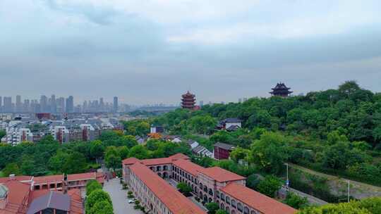 武汉首义公园黄鹤楼航拍地标建筑城市风景风