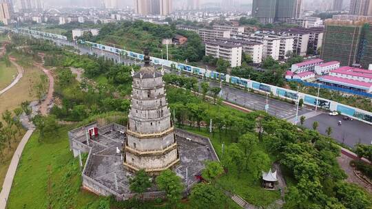 航拍衡阳来雁塔湘江城市风光