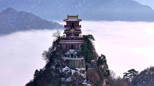 西安南五台景区冬雪雪景