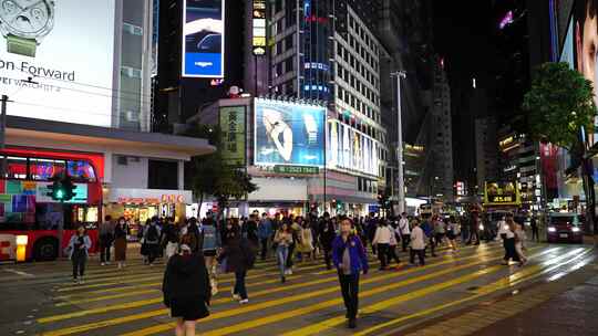 香港斑马线行人过马路红绿灯路口人行横道视频素材模板下载