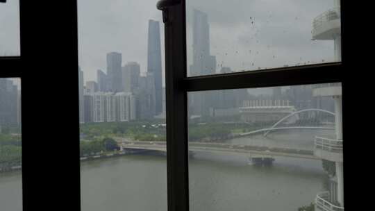 2023广州珠江新城两岸端午乌云密布视频素材模板下载
