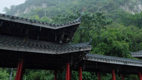 柳州文庙中式庭院古建筑雨景雨季大雨暴雨